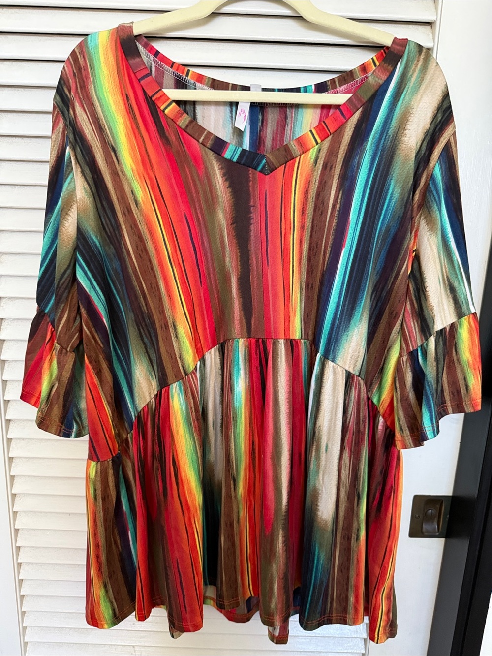 Multi-Color Striped V-Neck Peplum Tunic